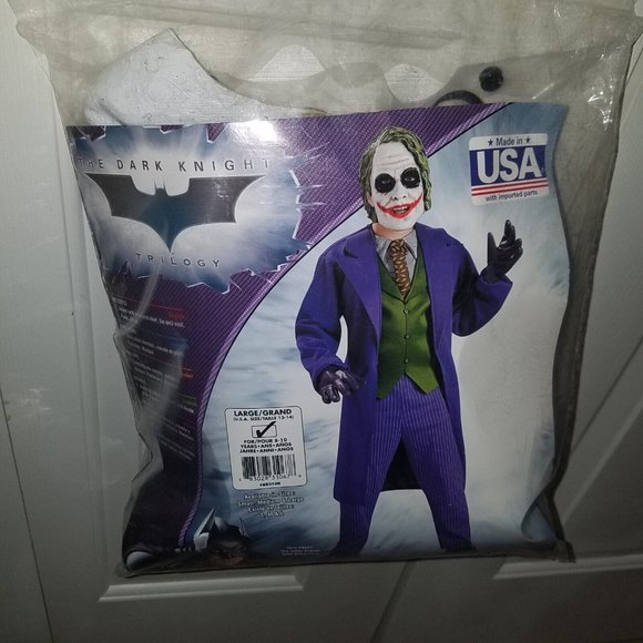 Joker Halloween Costume Rubies Boys Large Age 8-10 Batman Dark Knight Mask Pants - Picture 1 of 16